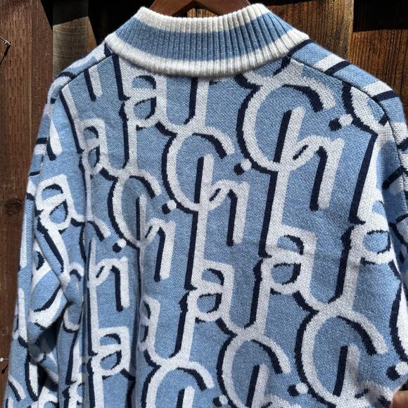 Laurence & Chico Monogram Cashmere Wool V Neck LOGO Sweater One Size NWOT - Picture 5 of 9